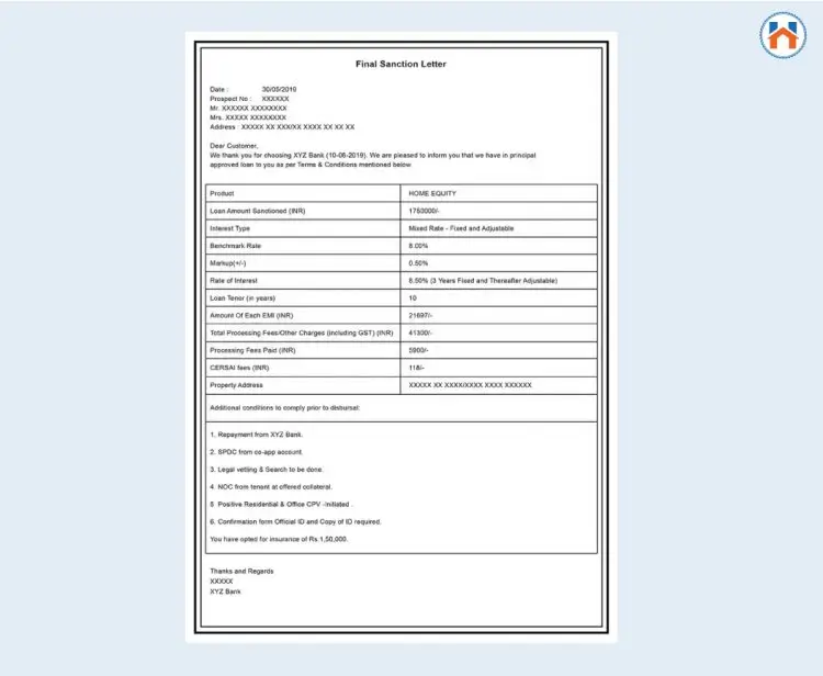 Home Loan Process loan sanction letter