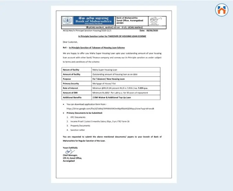 Home Loan Process in principle letter