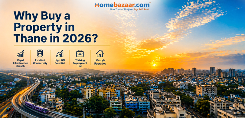 Image of Thane skyline, along with listing reasons to buy property in the city. 
