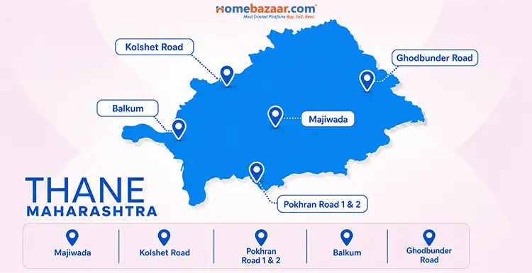 Image of a map showcasing the key markets of Thane offering the best properties. 