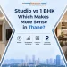 Image showcases 1 BHK on one side and studio flats in Thane on the other side.