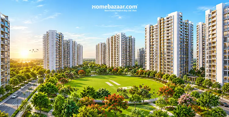 Image of the area inside a township project in Thane, showing the greenery within.