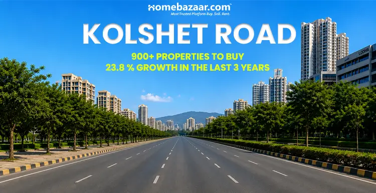 Wide angle view of Kolshet Road, with tree lining both side of the road. 